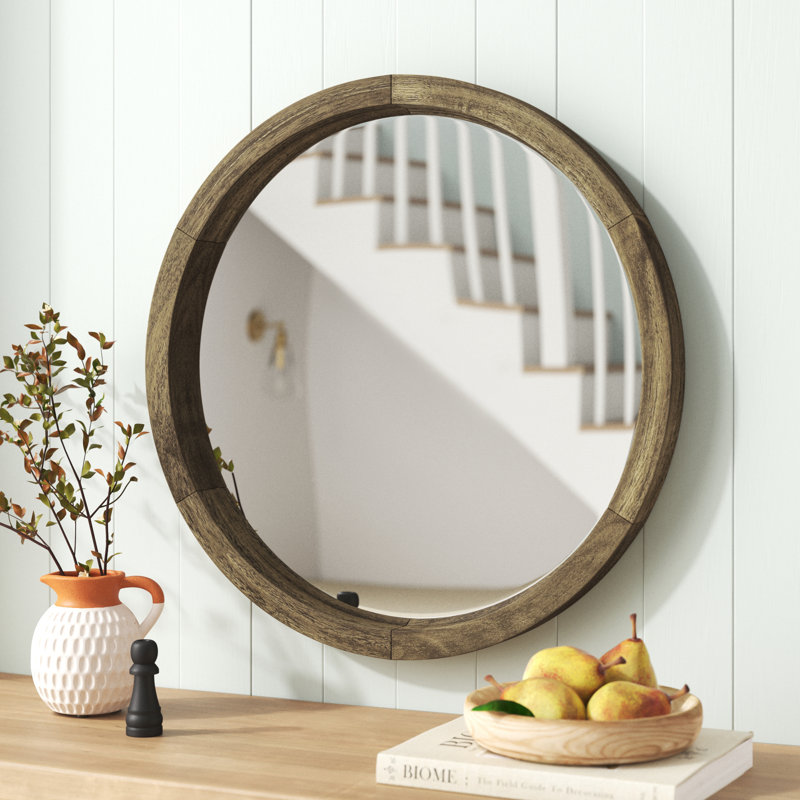Red Barrel Studio Round Wood Mirror 28 Inch Wall Mirror for Bathroom and Farmhouse Decorative Wall Accent Mirror Reviews Wayfair